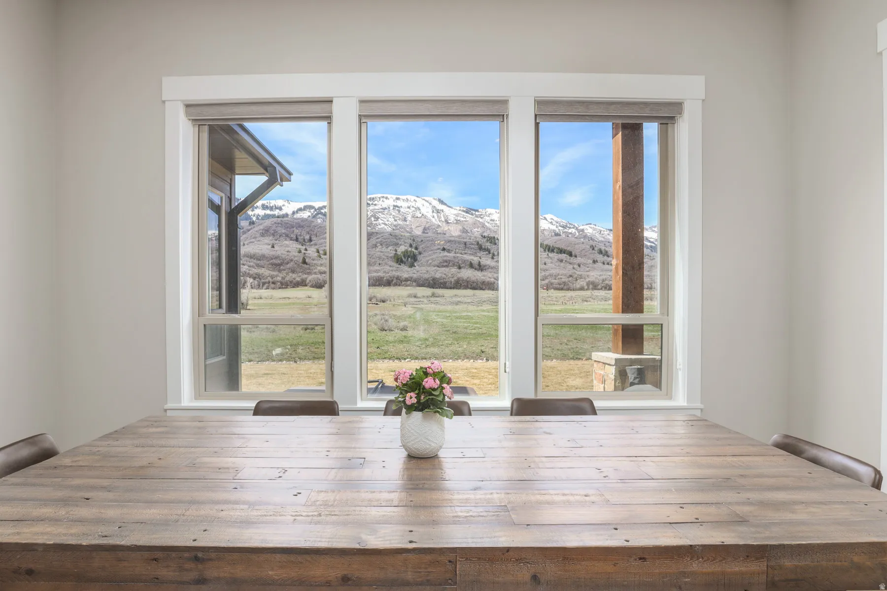 Dining space featuring a mountain view