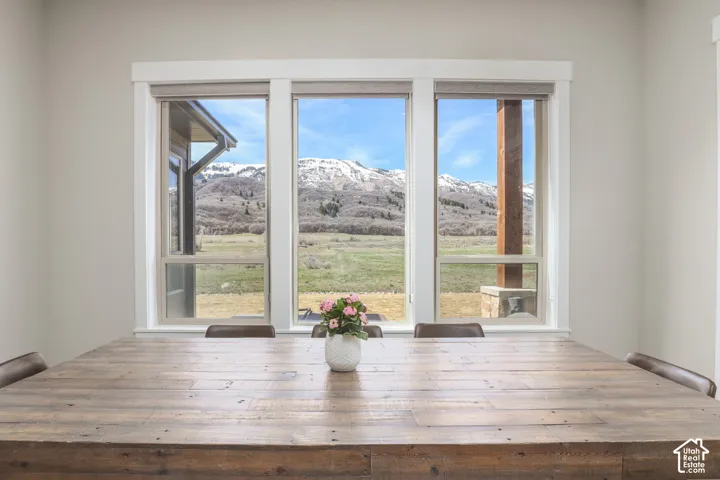 Dining space featuring a mountain view