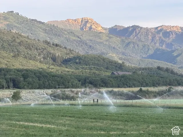 View of mountain backdrop with greenbelt landscape