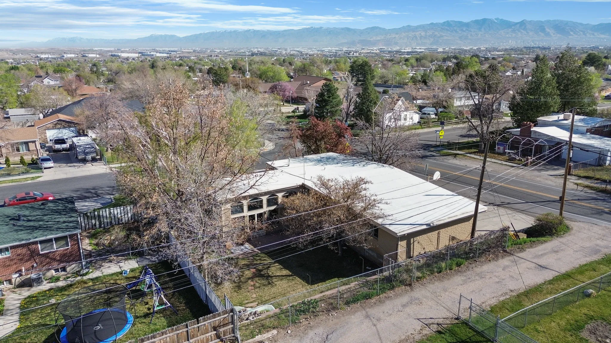 Aerial view of backyard.