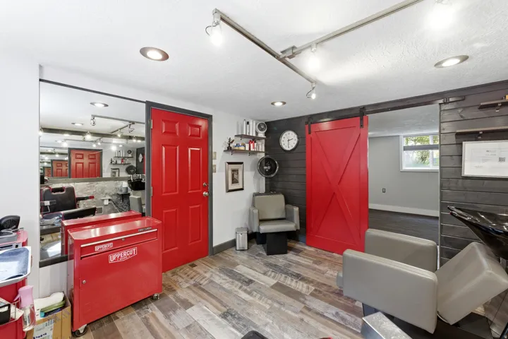 Beauty salon with barnwood door