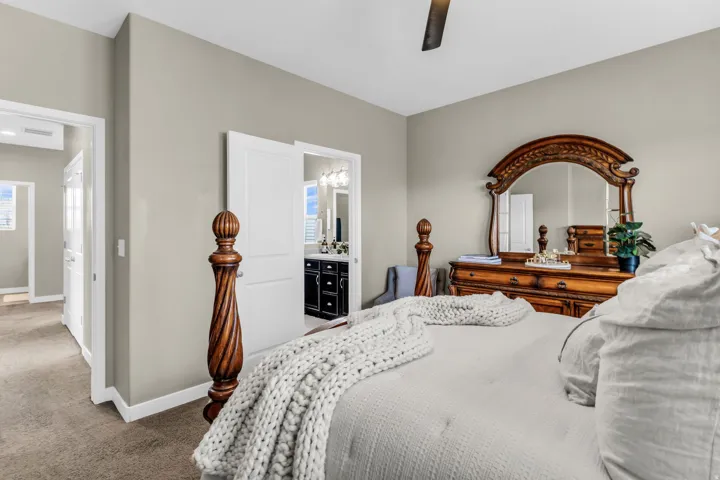 Neutral wall tones with carpeted flooring