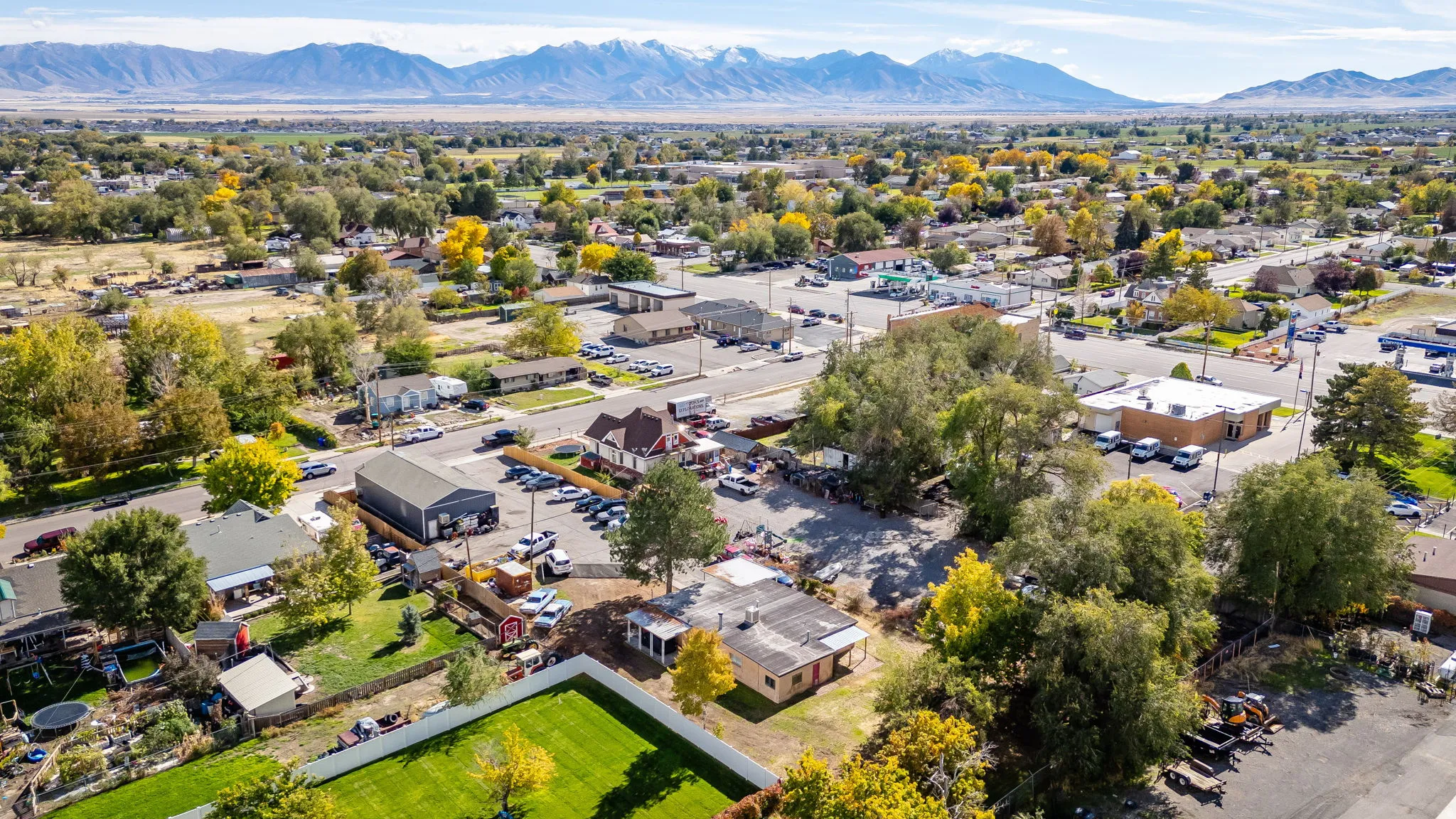 Drone / aerial view of a mountain backdrop