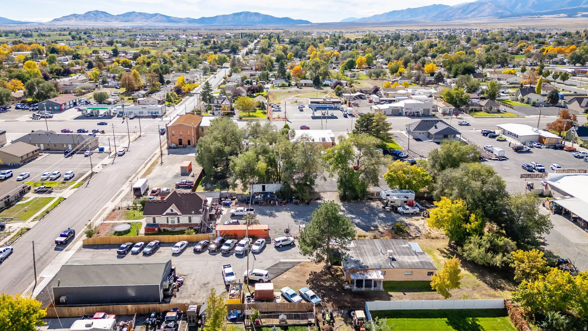 Drone / aerial view of a mountainous background