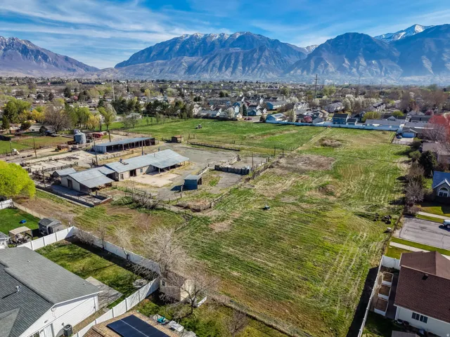 Aerial perspective of suburban area featuring mountains