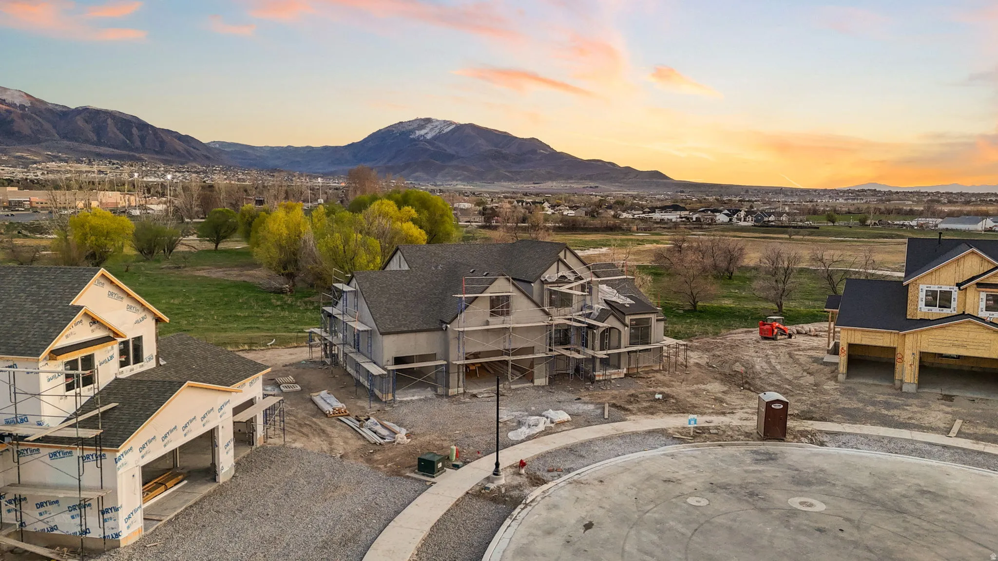 Aerial view at dusk of a mountain view