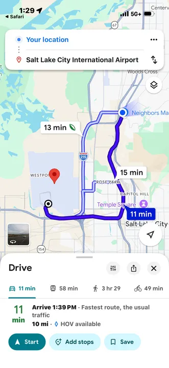Map to SLC International airport