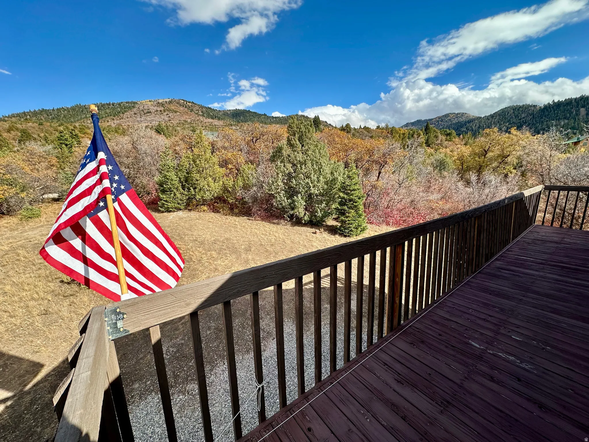 Deck featuring a mountain view