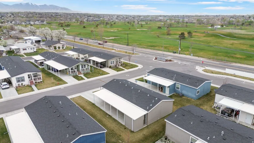 Aerial perspective of suburban area featuring mountains