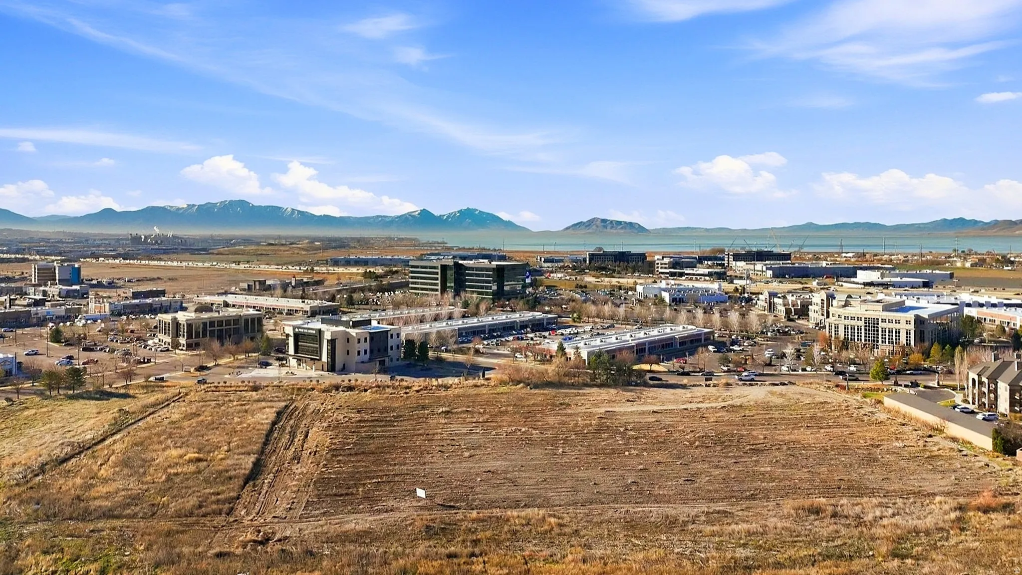 View of mountain backdrop with nearby urban area