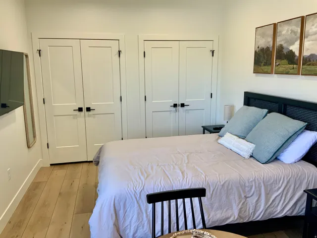 Bedroom featuring two closets and wood-type flooring