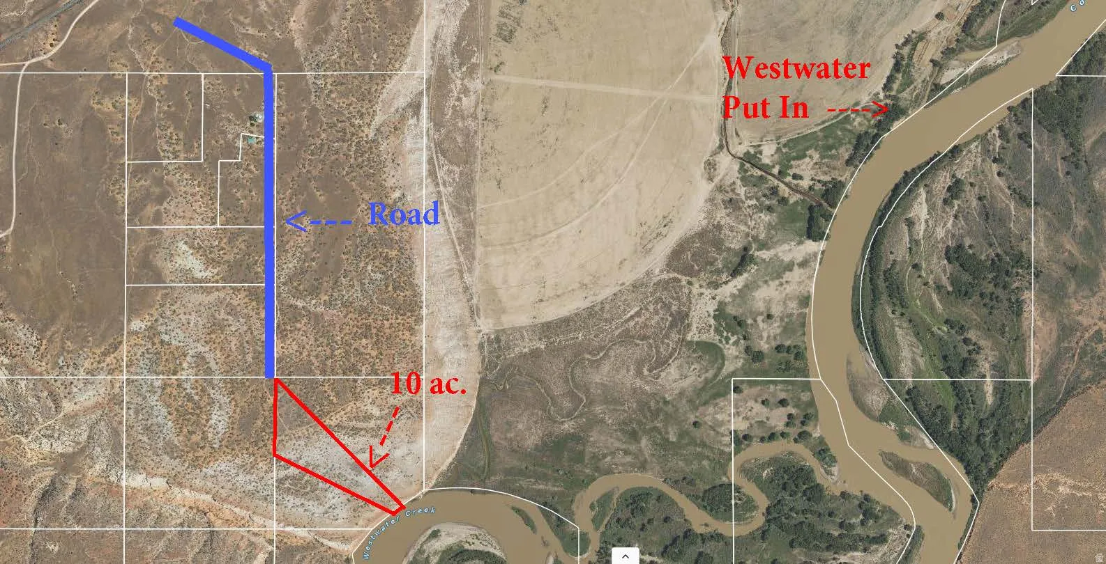 Map / location Dirt road to property is in Blue.