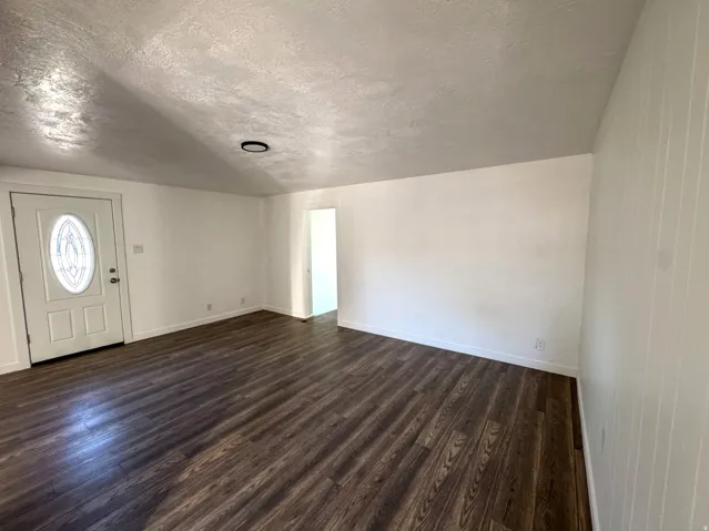 Foyer featuring dark wood-type flooring and a textured ceiling