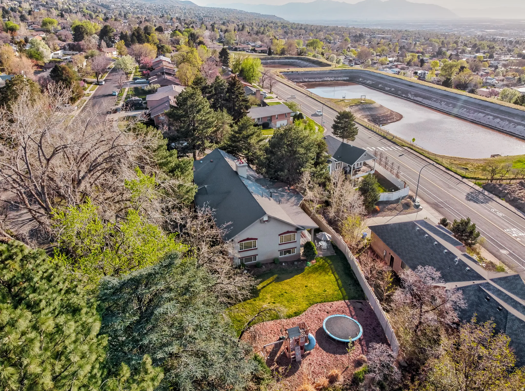 Aerial perspective of suburban area