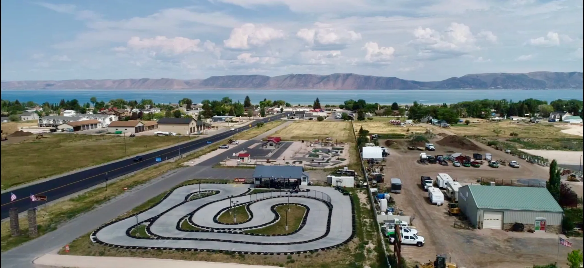 Aerial view of a water and mountain view