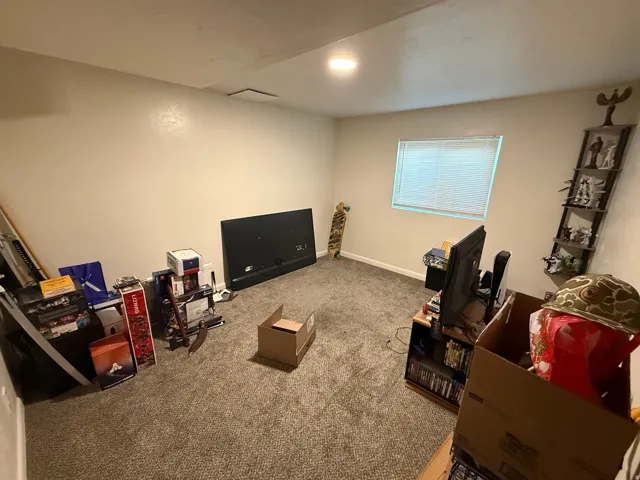 Sitting room featuring carpet floors and baseboards