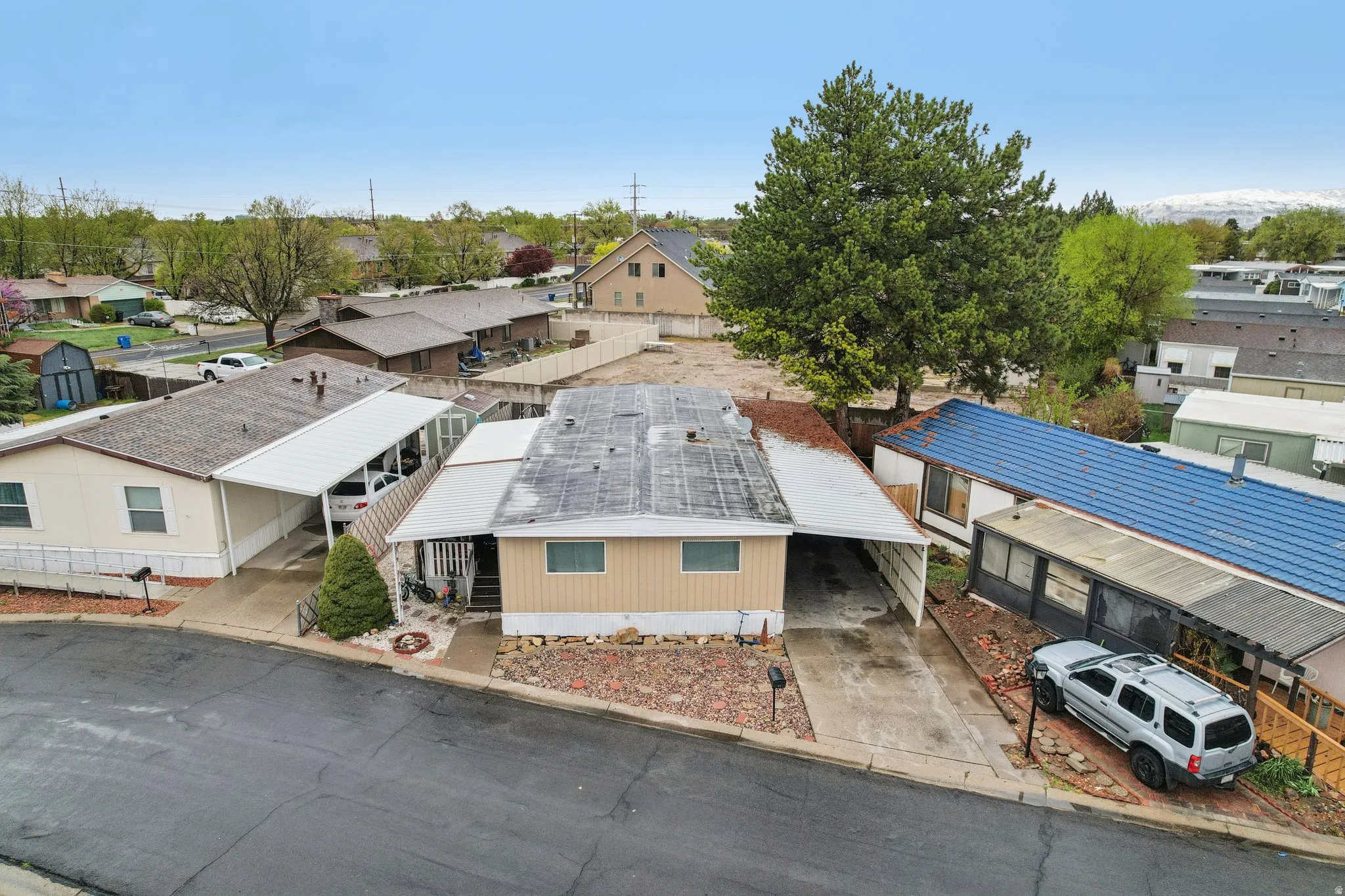Aerial perspective of suburban area
