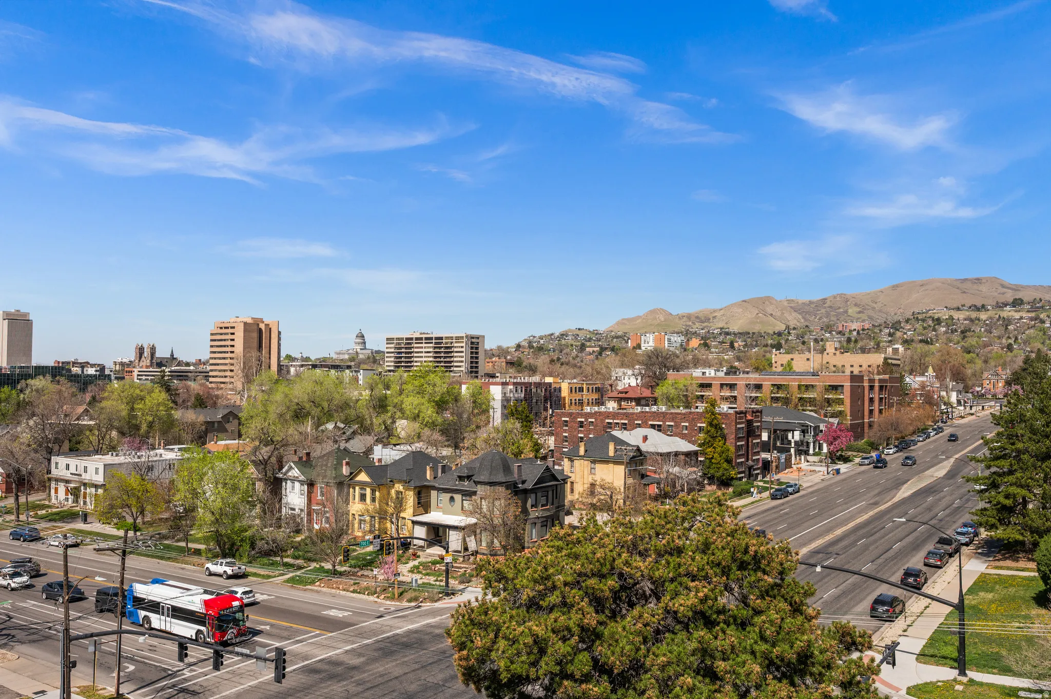 City view with a mountain backdrop