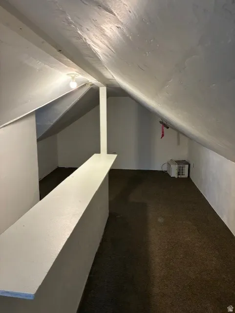 Bonus room featuring dark colored carpet