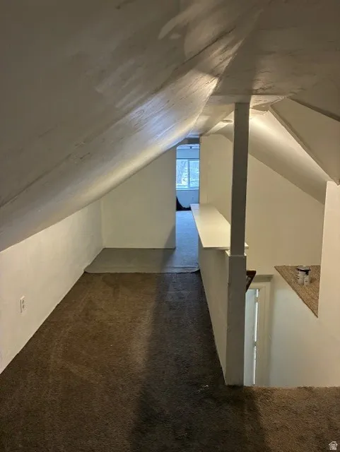 Additional living space with dark carpet