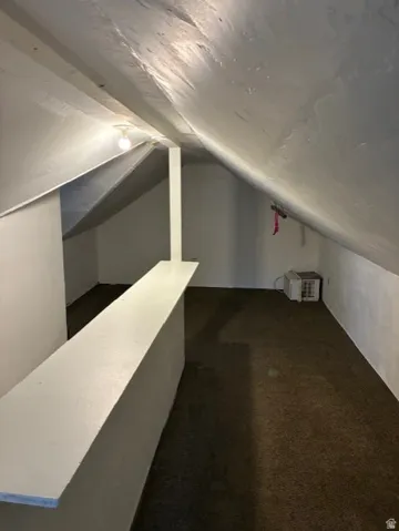 Bonus room featuring dark colored carpet