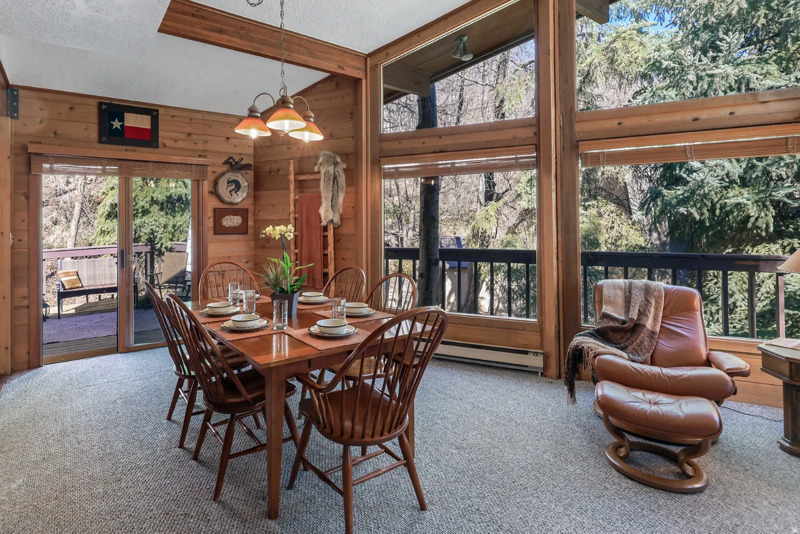 Dining area with french doors stpping out to large deck