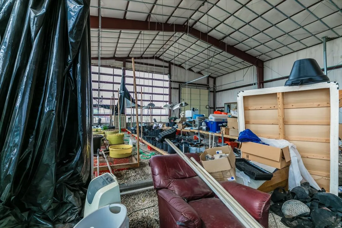 Garage with metal wall