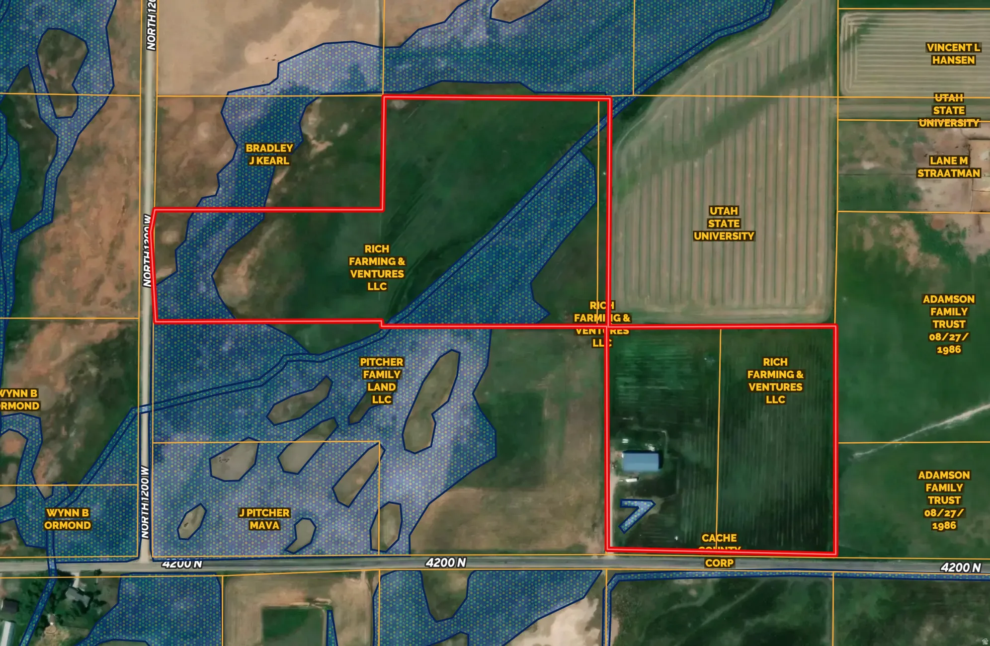 Aerial map of property and surrounding area