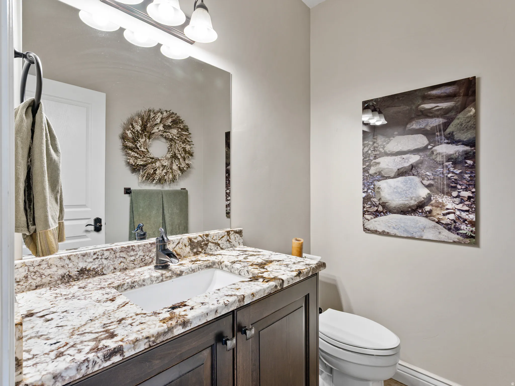 Half bath featuring vanity and toilet