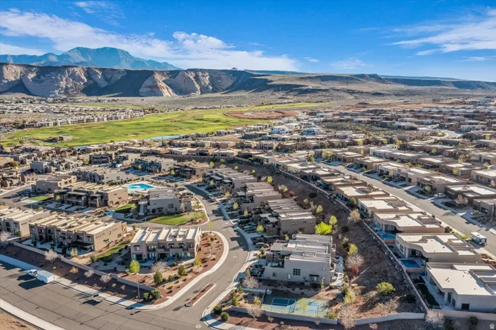 Drone / aerial view of a mountain backdrop