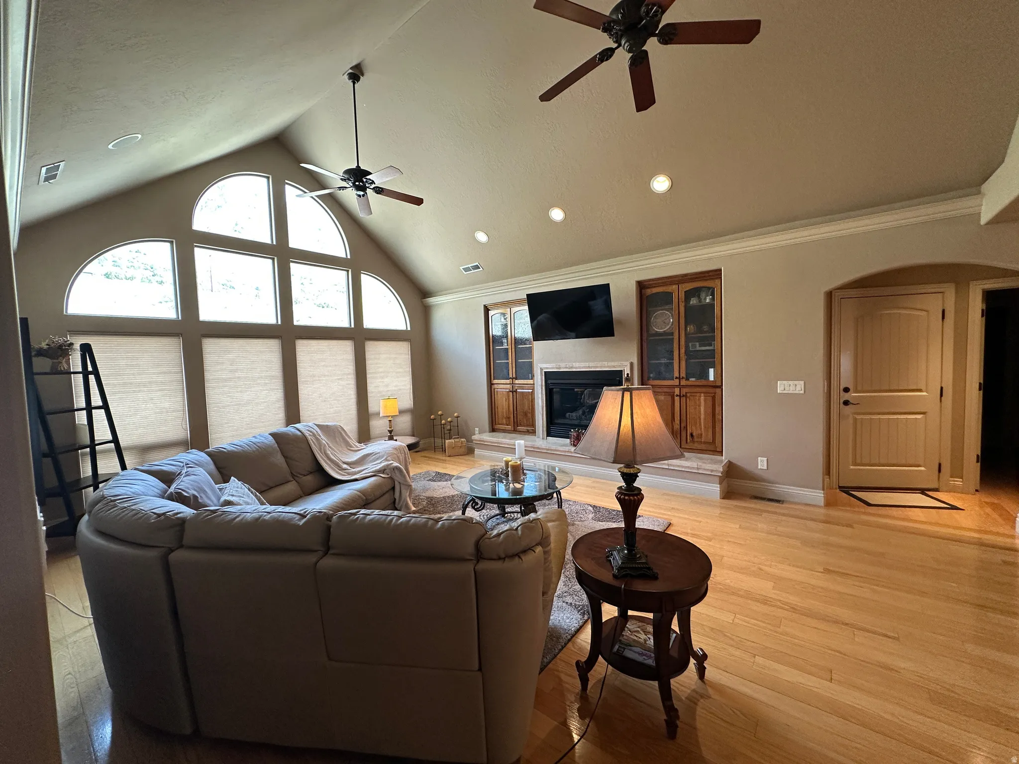 Great room windows offer natural light