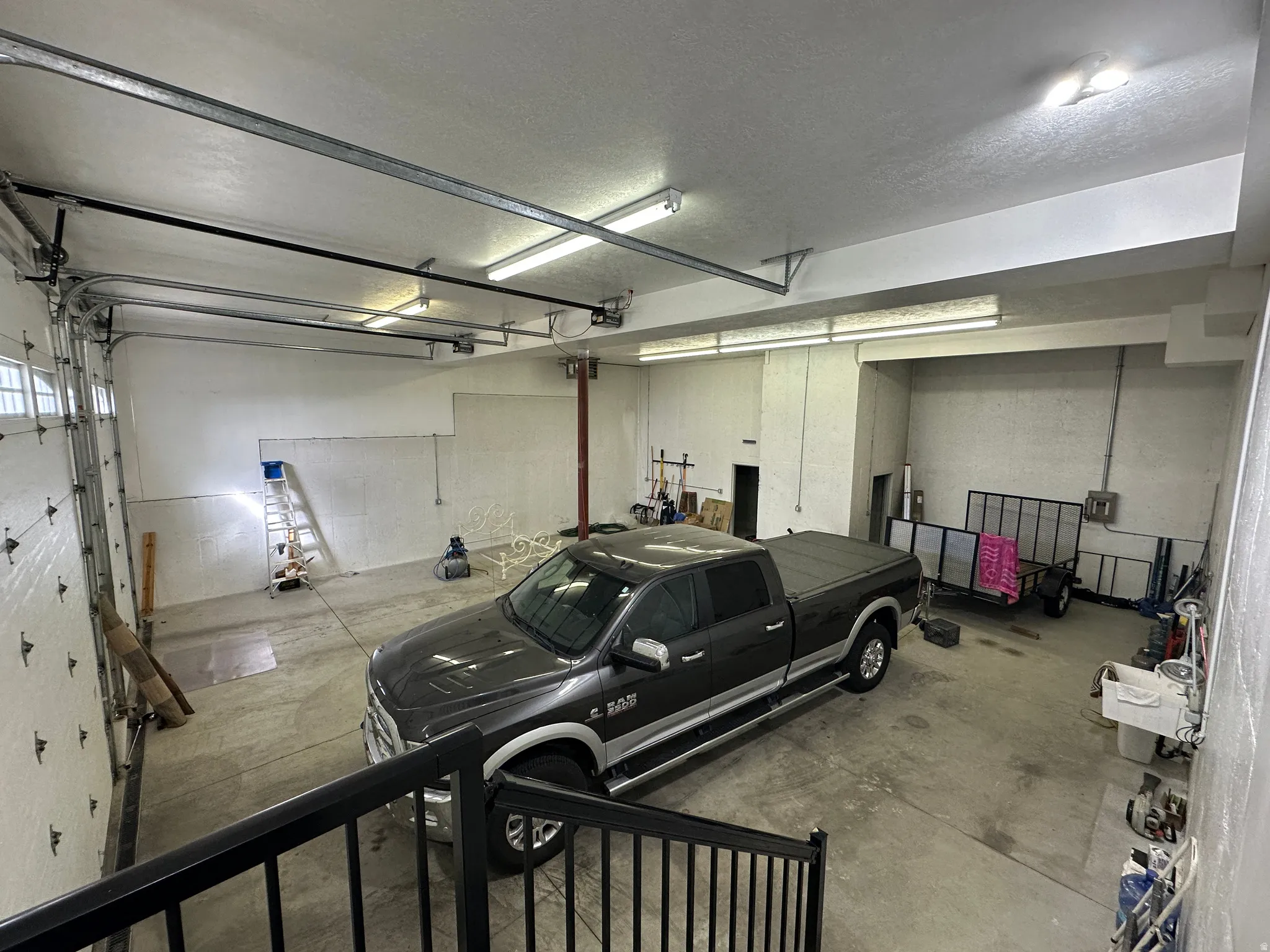 Garage easily fits a 40' RV at 43 feet in length and 14 feet in height