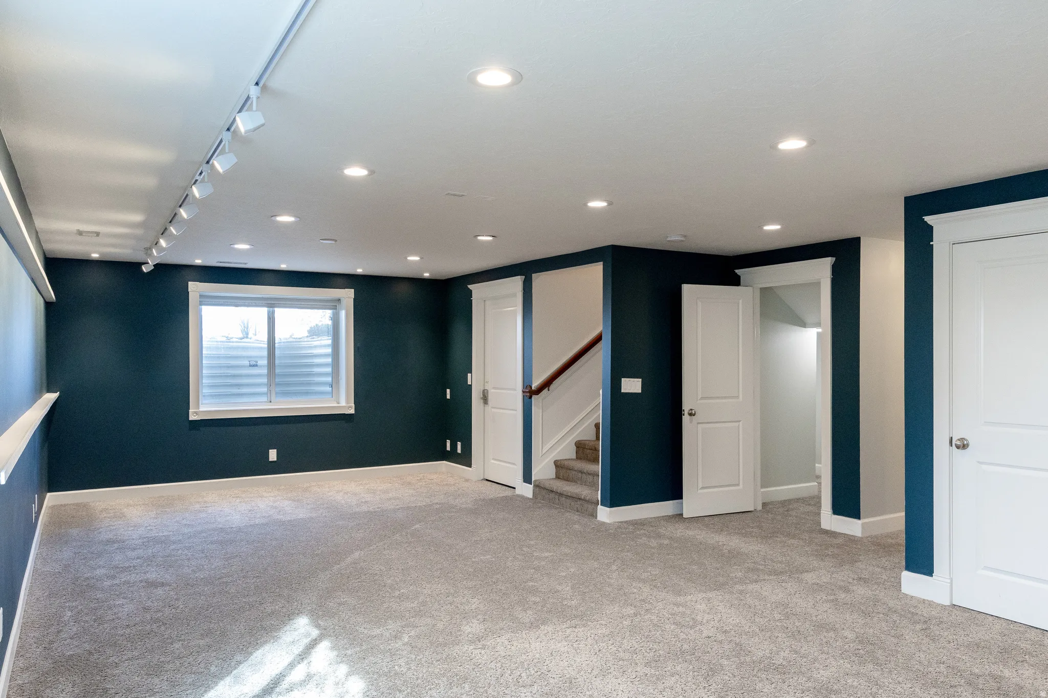 Basement living room with fantastic lighting