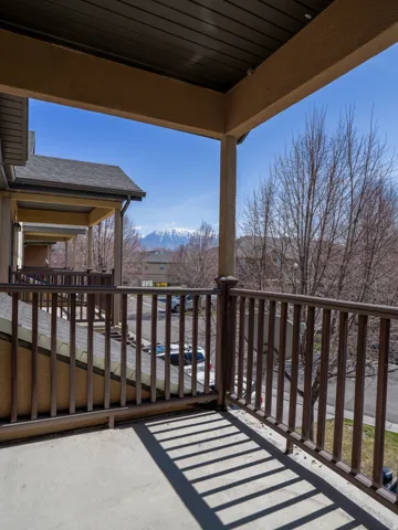 Wooden deck featuring a mountain view