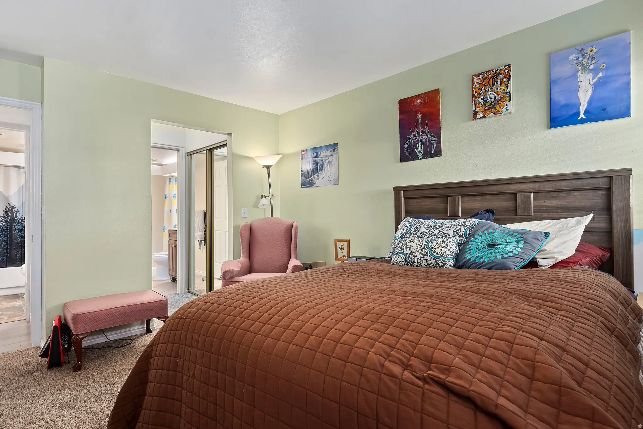 Bedroom featuring a closet and carpet flooring