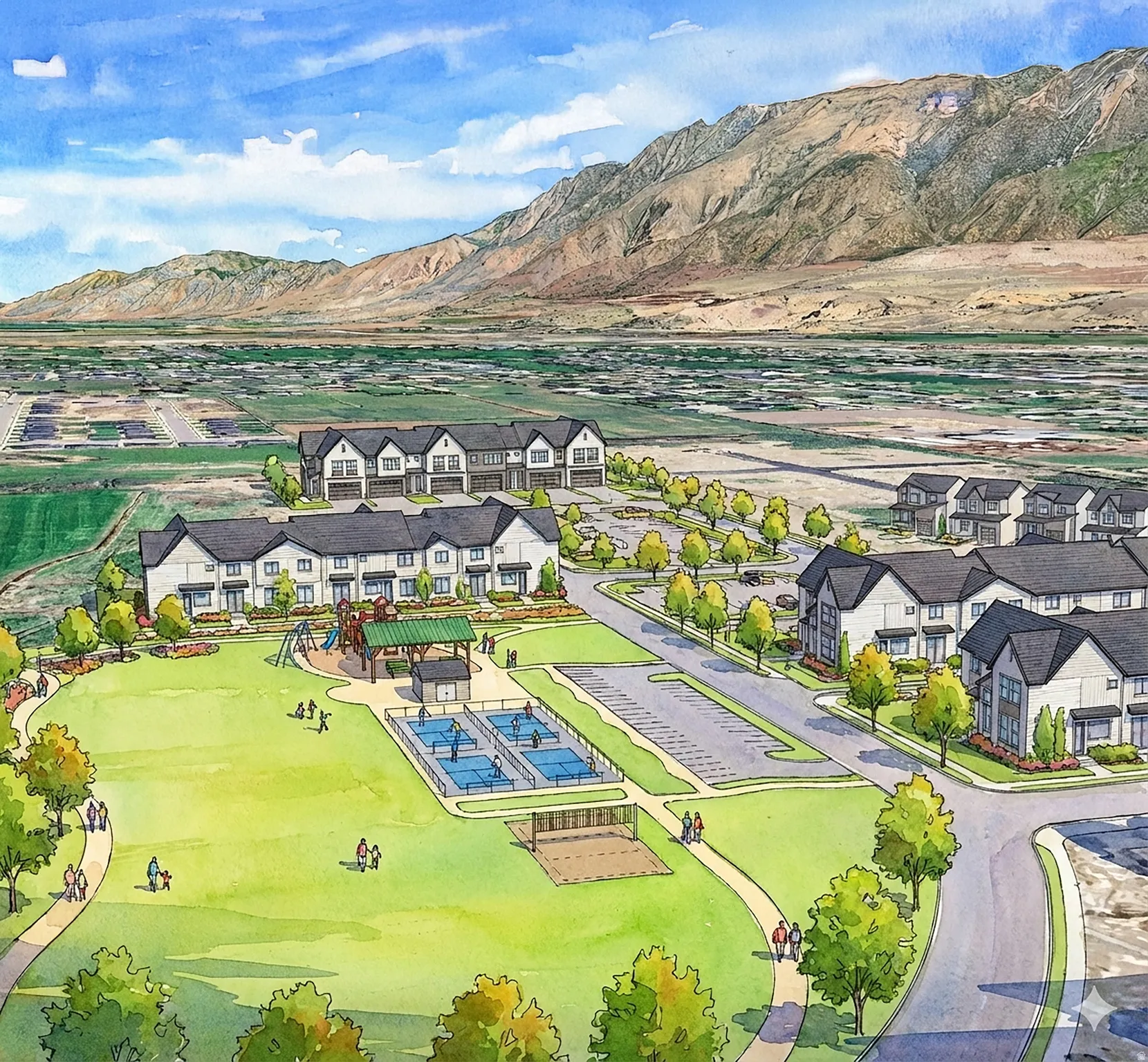 Drone / aerial view of a mountainous background