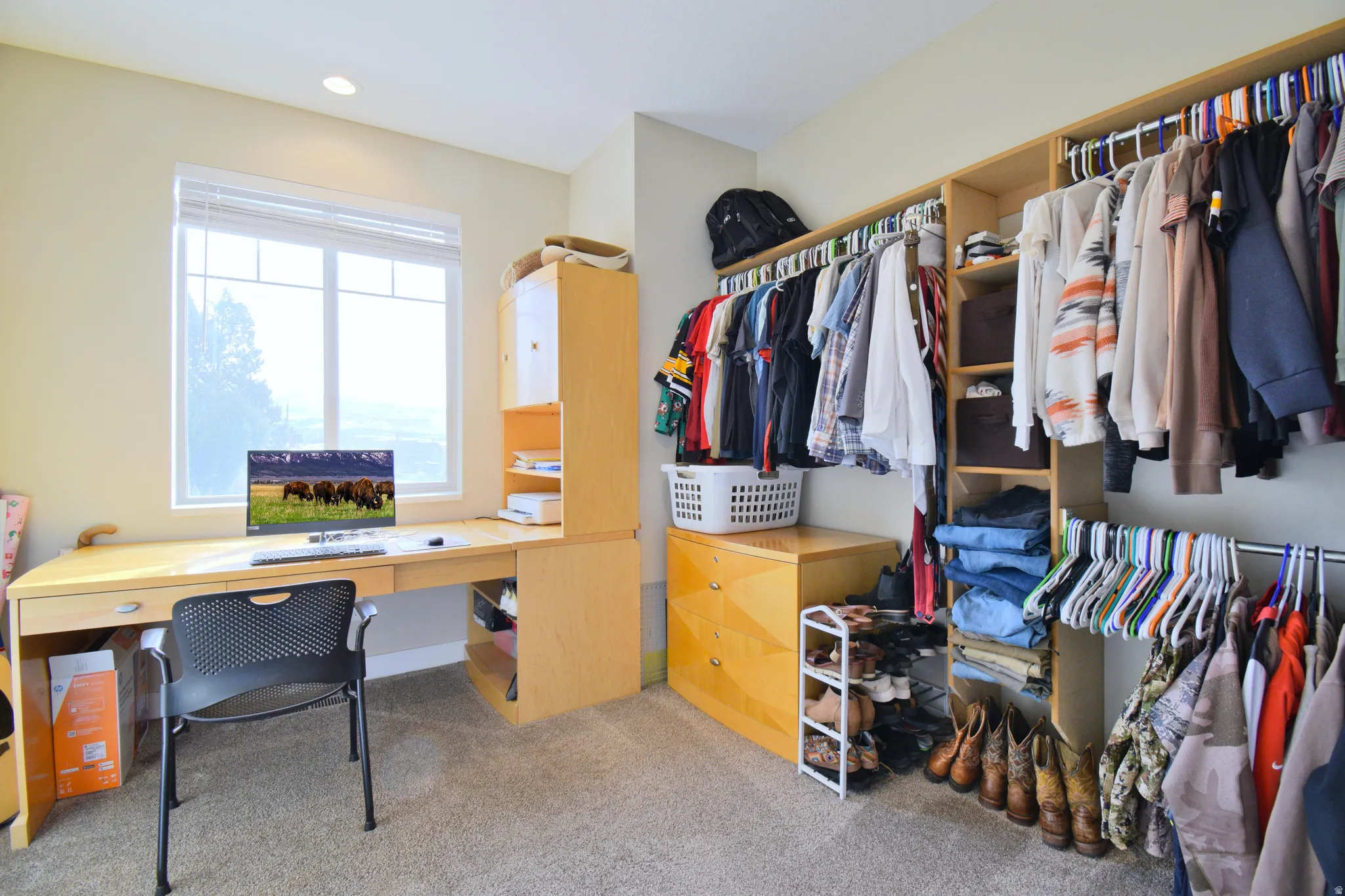 Office featuring light carpet