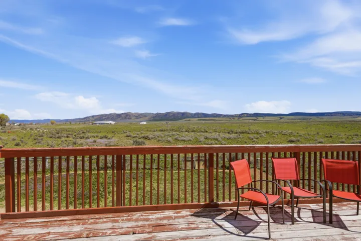 Wooden terrace with a mountain view