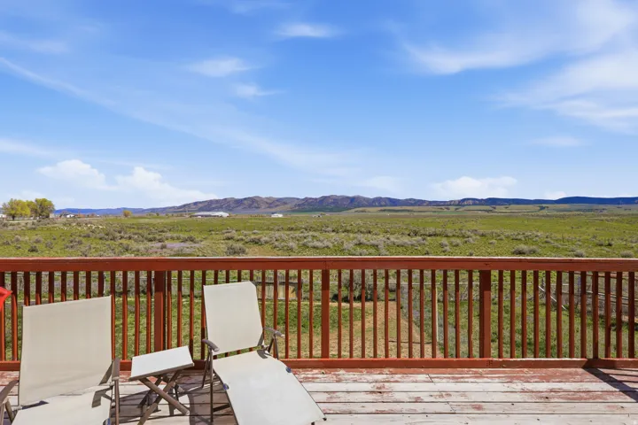 Wooden deck with a mountain view
