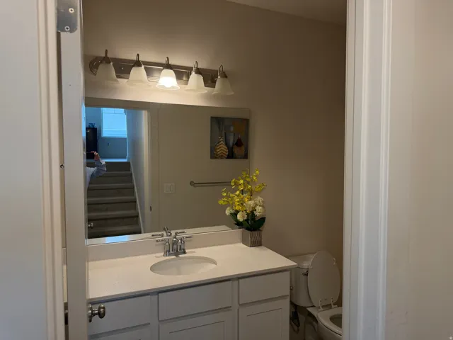 Bathroom with vanity and toilet