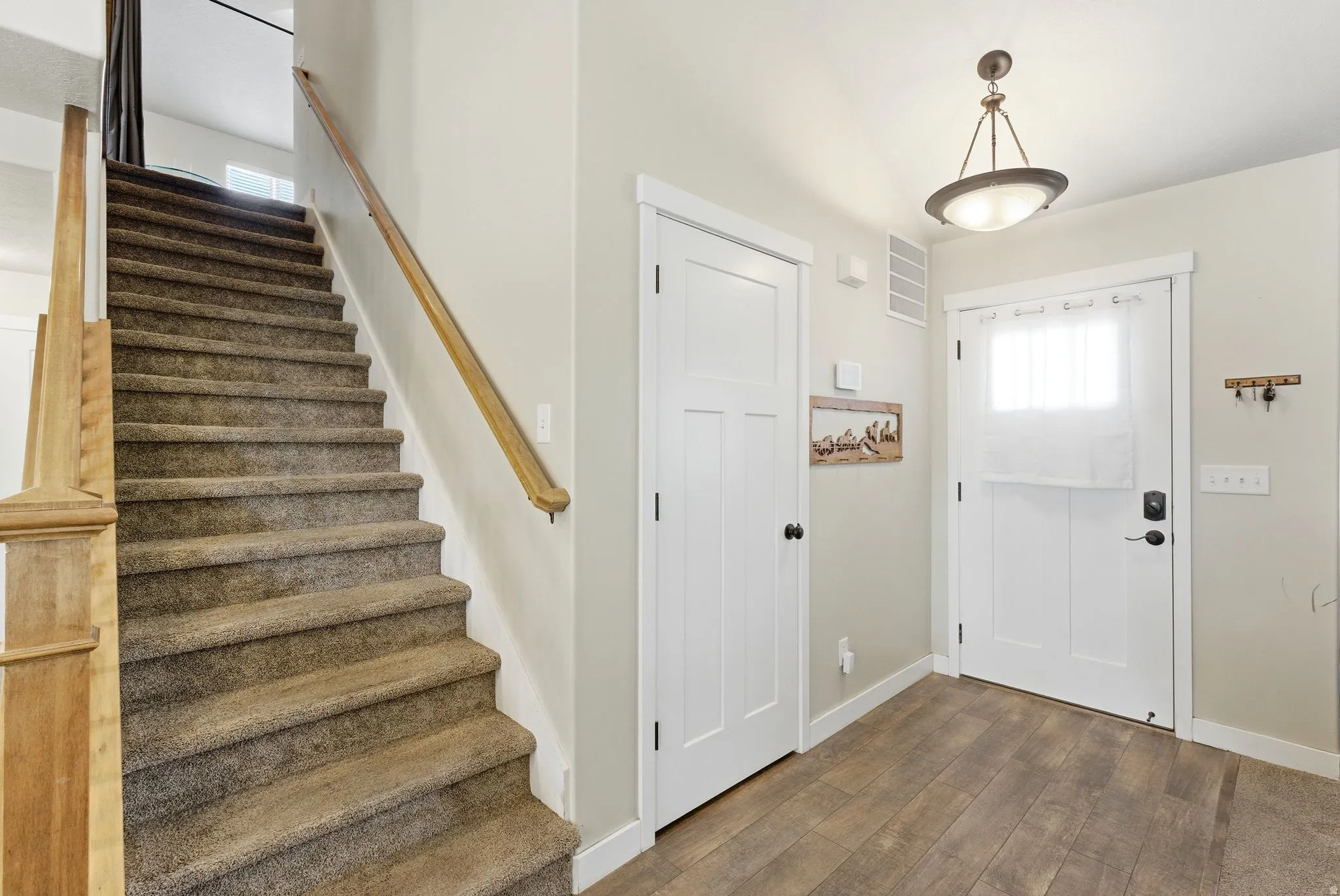 Entryway featuring healthy amount of natural light and dark wood-style flooring