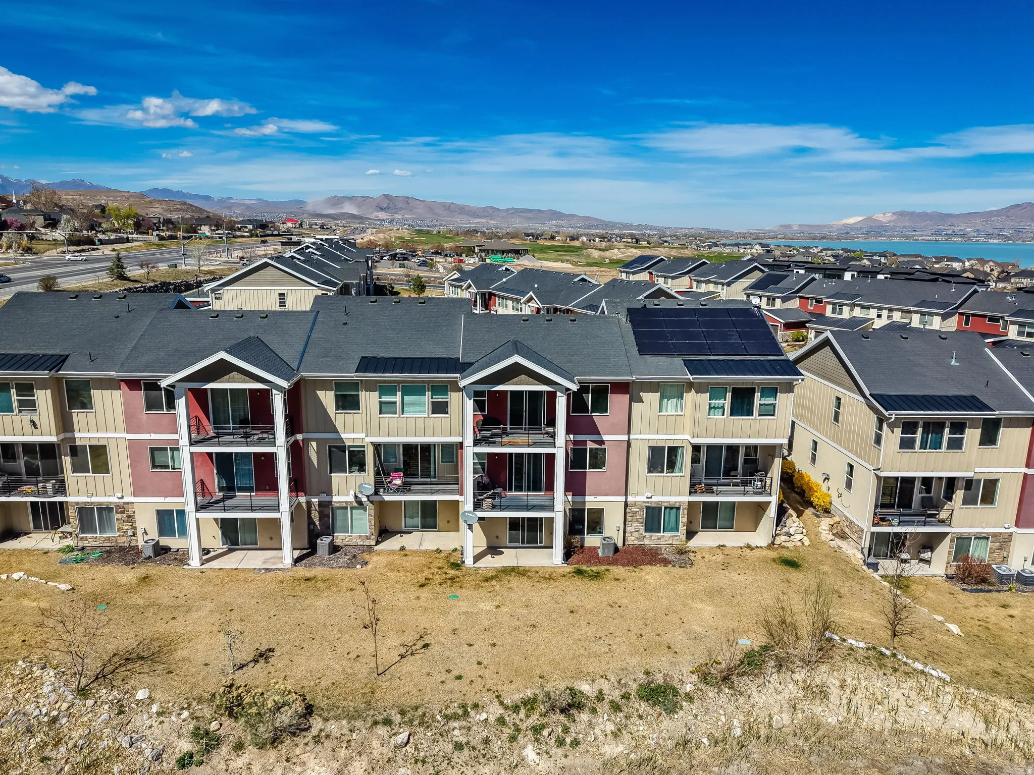 Drone / aerial view of a mountainous background