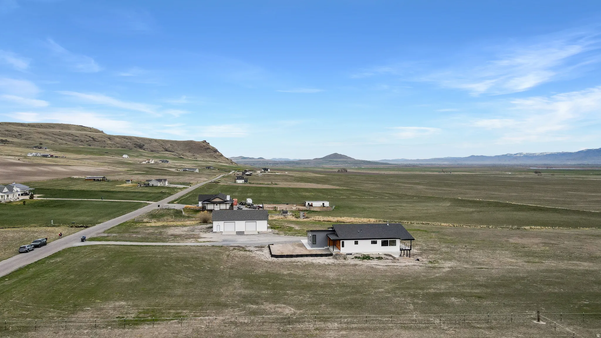 Overview of rural landscape featuring mountains