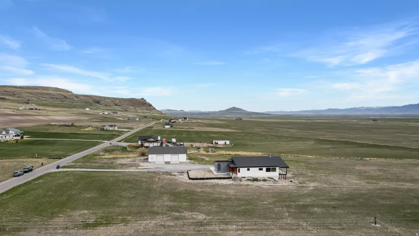 Overview of rural landscape featuring mountains