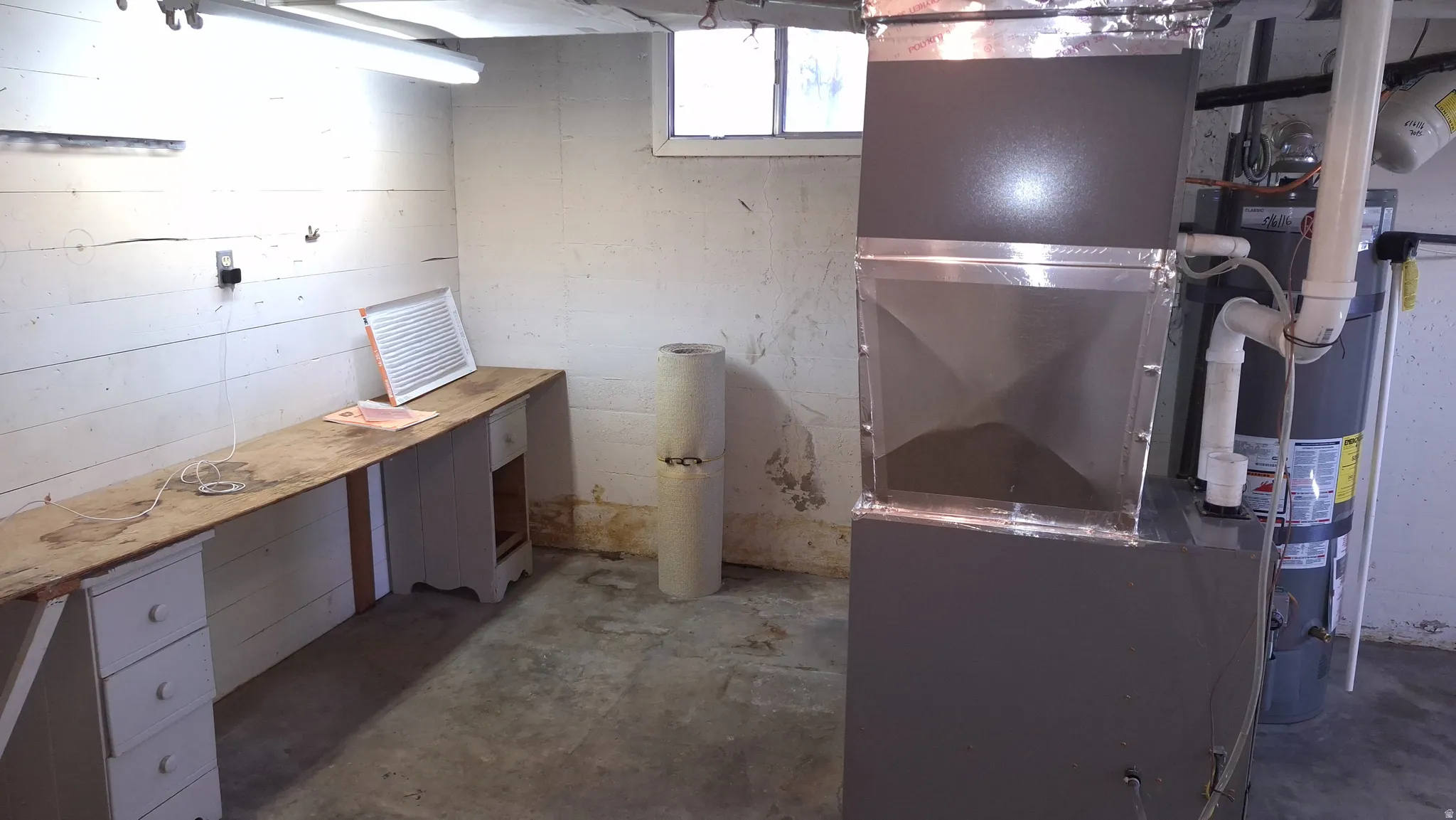 Workbench in unfinished daylight basement