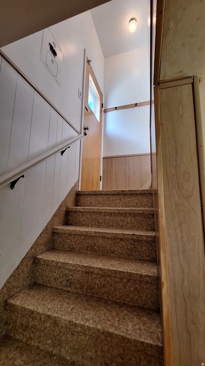 Looking up stairs from daylight basement