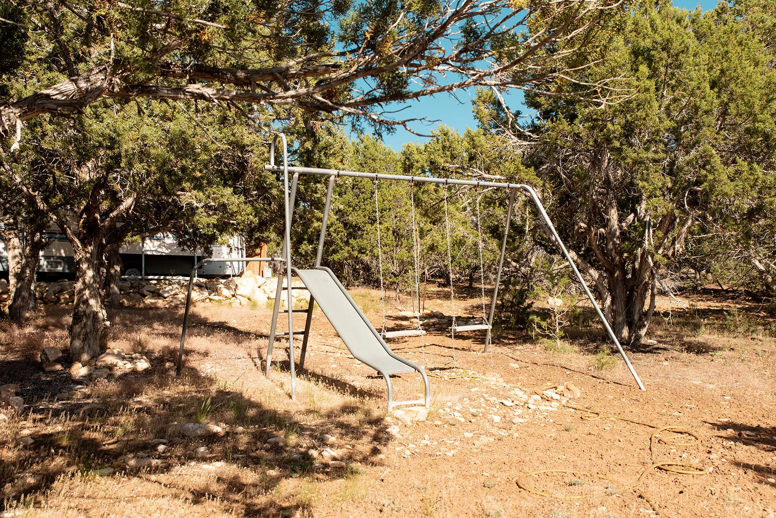 View of play area with view of wooded area