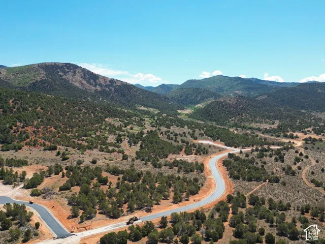 Extensive undeveloped land featuring a paved road, natural vegetation, and distant mountains