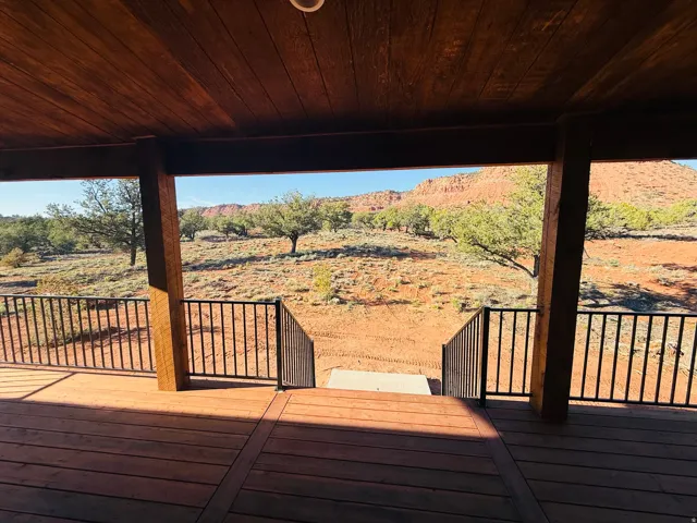 View from wooden deck