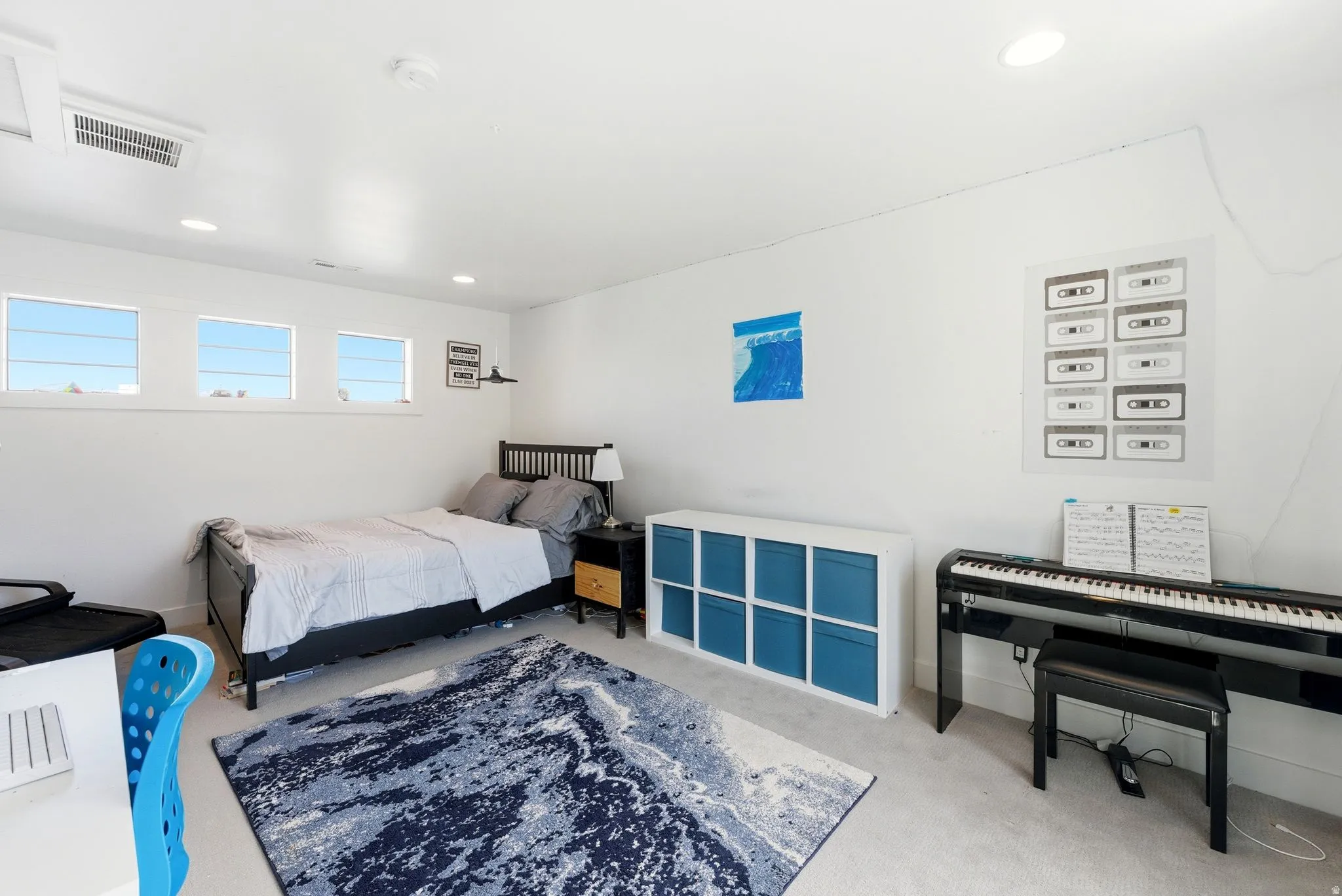 Bedroom featuring recessed lighting and carpet flooring